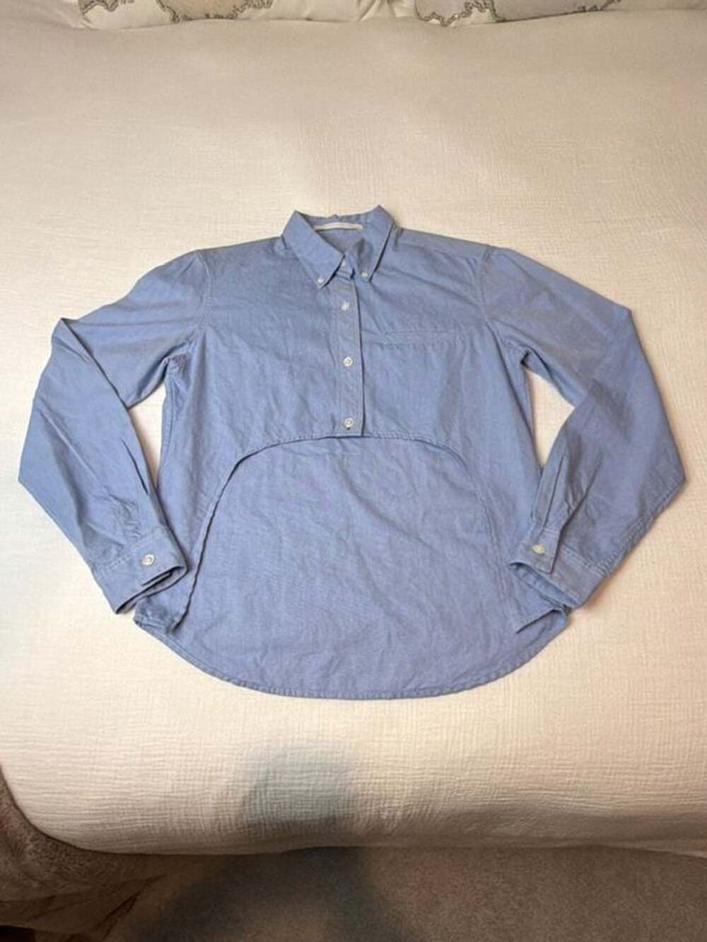 Jonathan Simkhai Button Up Shirt Size S Blue Cotton Cutout Hem